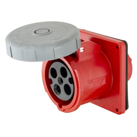 Hubbell Wiring Device-Kellems Watertight Pin & Sleeve Receptacle, 32 A, 380/440V AC, 3 Pole, IEC Grounding, Red HBL432R3W